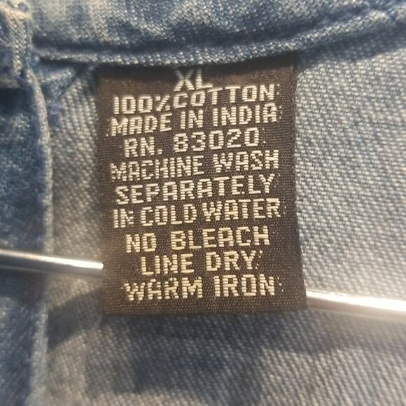 Vintage 90's NEW Denim Dress Embroidered Roses Floral Faux Wrap Button XL - Picture 5 of 16